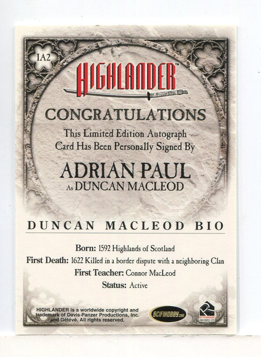 Highlander Adrian Paul as Duncan MacLeod Expansion Autograph Card IA2