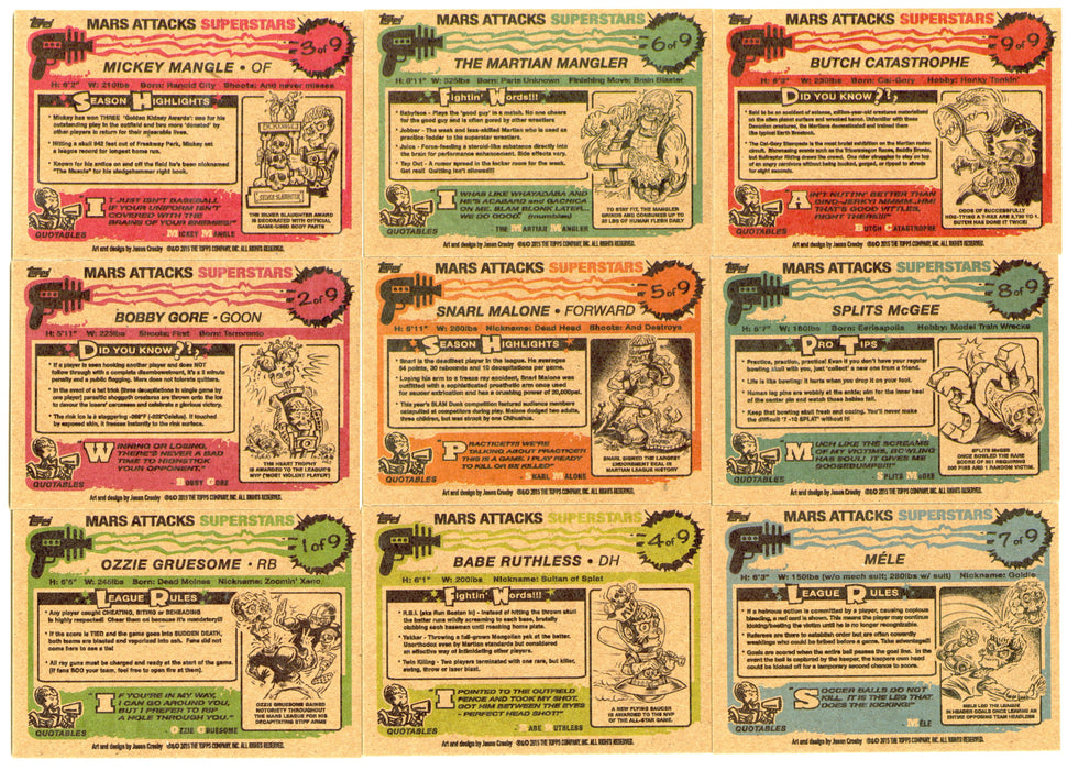 2015 Mars Attacks Occupation Superstars Chase Card Set Topps 9/9