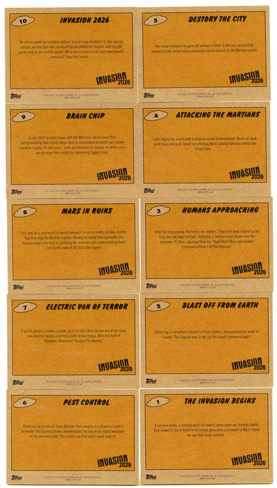 2021 Topps Mars Attacks Invasion 2026 Complete 10 Card Set ELON MUSK Tesla