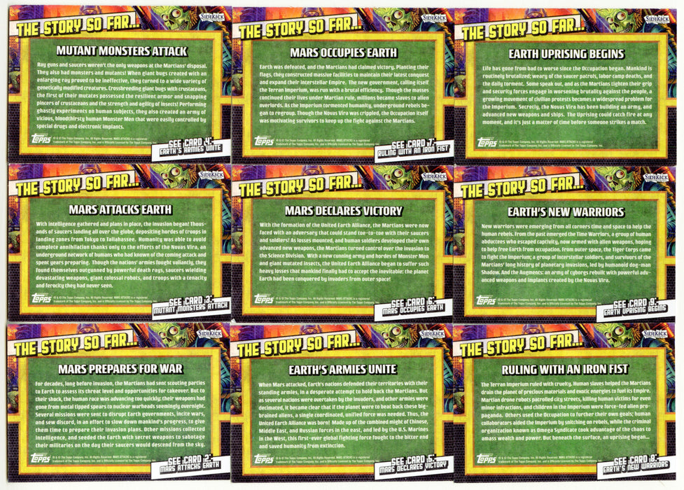 2020 Topps Mars Attacks Uprising "Story So Far' Chase Trading Card Set 9/9