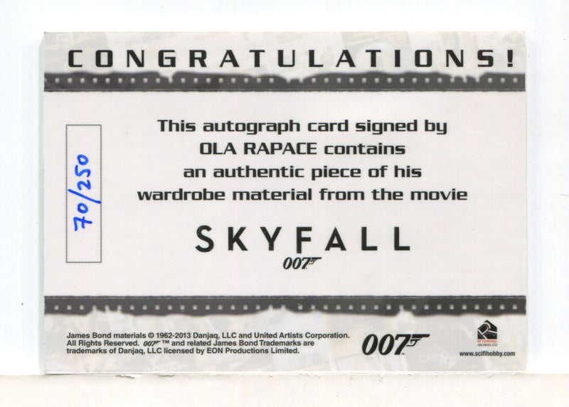 James Bond Archives Final Edition 2017 Ola Rapace Autograph Costume Card 70/250 - TvMovieCards.com