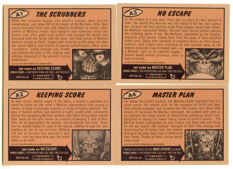 2014 Mars Attacks Calendar Exclusive 4 Trading Card Set A1-A4 - TvMovieCards.com