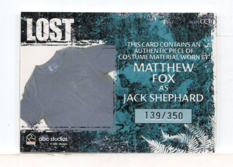 Lost Relics Matthew Fox as Jack Shephard Relic Costume Card CC1 #139/350 - TvMovieCards.com