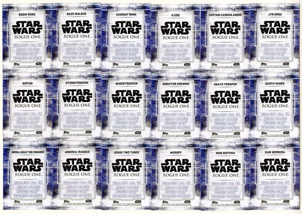 2016 Star Wars Rogue One Series 1 Character Sticker Chase Card Set 18 Cards - TvMovieCards.com