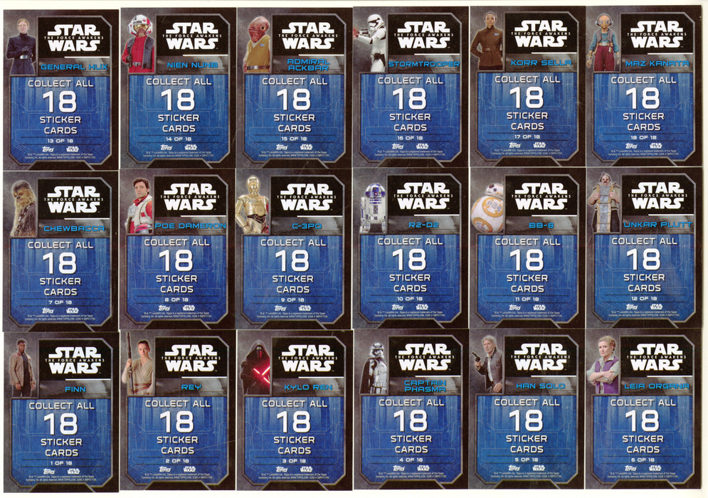 2016 Star Wars The Force Awakens Series 2 Character Sticker Chase Card Set - TvMovieCards.com