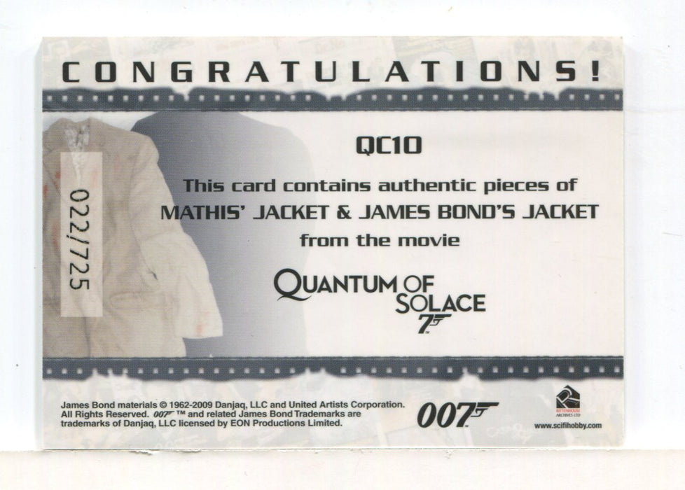 James Bond 2009 Archives James Bond & Mathis Double Relic Card QC10 #022/725 - TvMovieCards.com