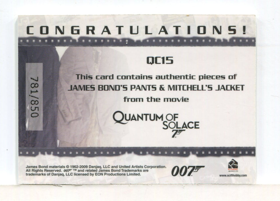James Bond 2009 Archives James Bond & Mitchell Double Relic Card QC15 #781/850 - TvMovieCards.com