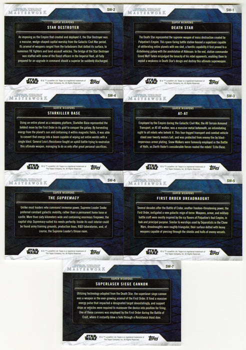 2018 Star Wars Masterwork Super Weapons Chase Card Set SW1 / SW7