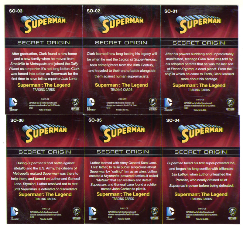 2013 DC Comics Superman: The Legend Secret Origins Chase Card Set SO-01 / SO-06 - TvMovieCards.com