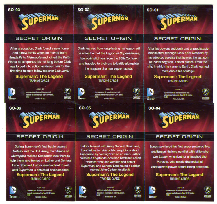 2013 DC Comics Superman: The Legend Secret Origins Chase Card Set SO-01 / SO-06