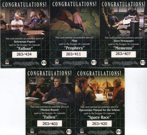 Stargate SG-1 Season Eight Relic Prop Card Set R10 R11 R12 R13 R14 #263 - TvMovieCards.com