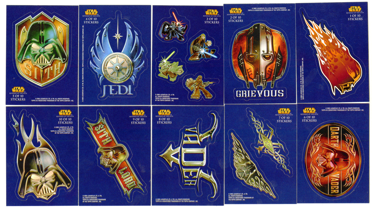 Star Wars Revenge of the Sith Die-Cut Stickers Chase Card Set #1-10 Topps - TvMovieCards.com