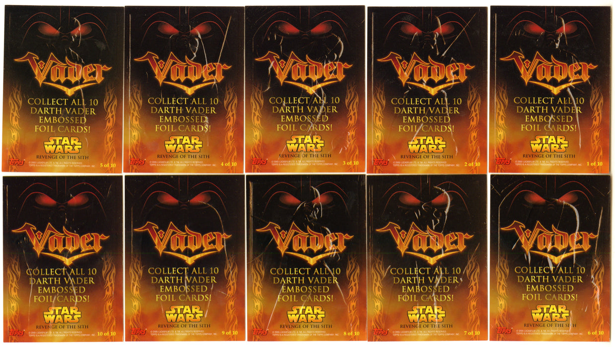 Star Wars Revenge of the Sith Sculpted Vader Embossed Foil Chase Card Set #1-10 - TvMovieCards.com