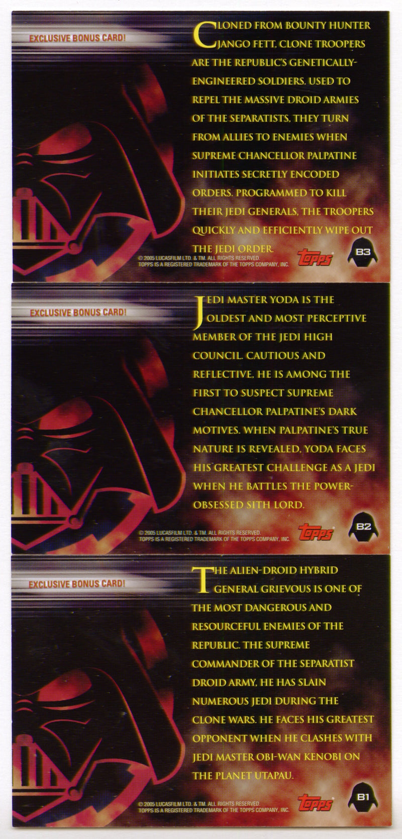 Star Wars Revenge of the Sith Blister-Pack Bonus Chase Card Set #B1-B3 Topps - TvMovieCards.com