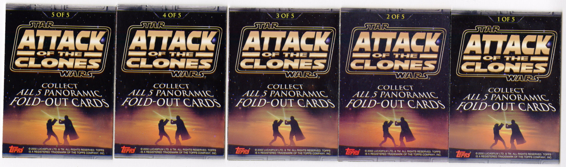 2002 Star Wars Attack of the Clones Panoramic Fold-Out Chase Card Set #1-5 Topps - TvMovieCards.com