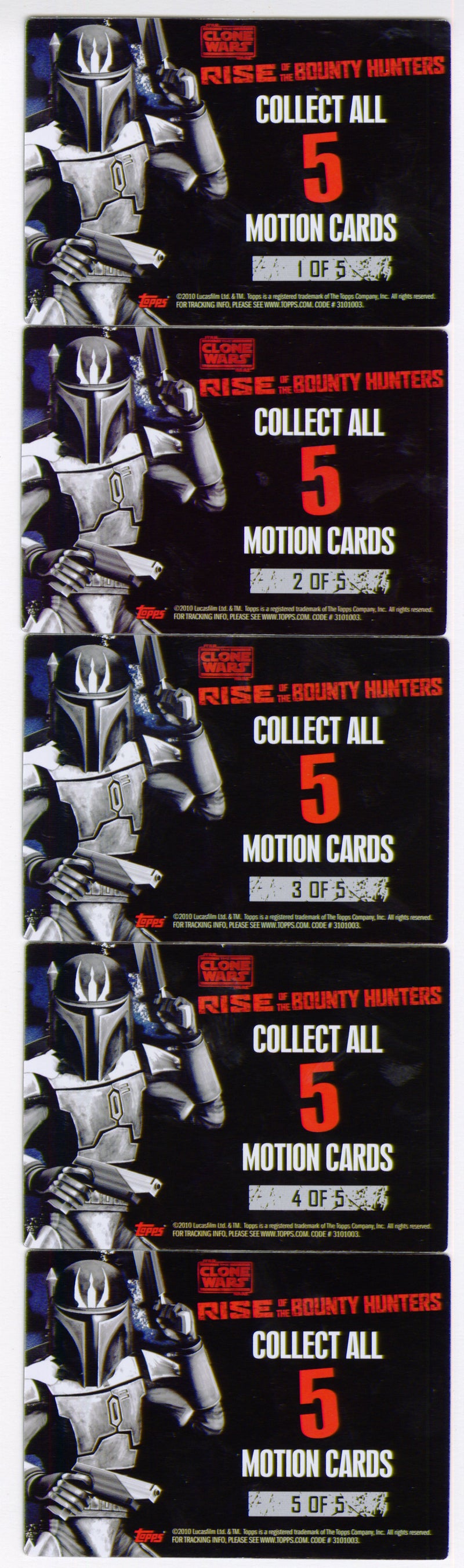 2008 Star Wars Clone Wars Rise of the Bounty Hunters Motion Chase Card Set #1-5 - TvMovieCards.com