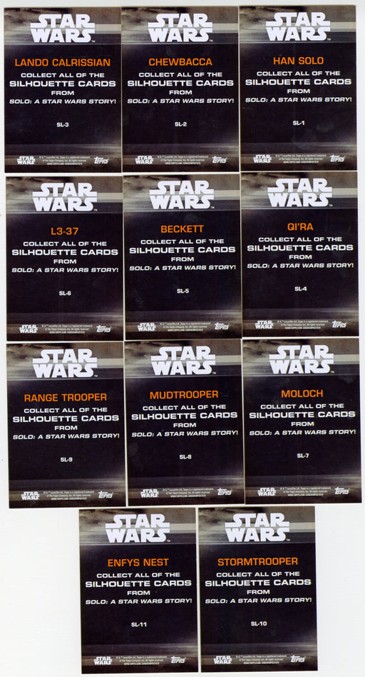 Solo: A Star Wars Story Silhouettes Cards Chase Card Set SL1-SL11 Topps 2018 - TvMovieCards.com