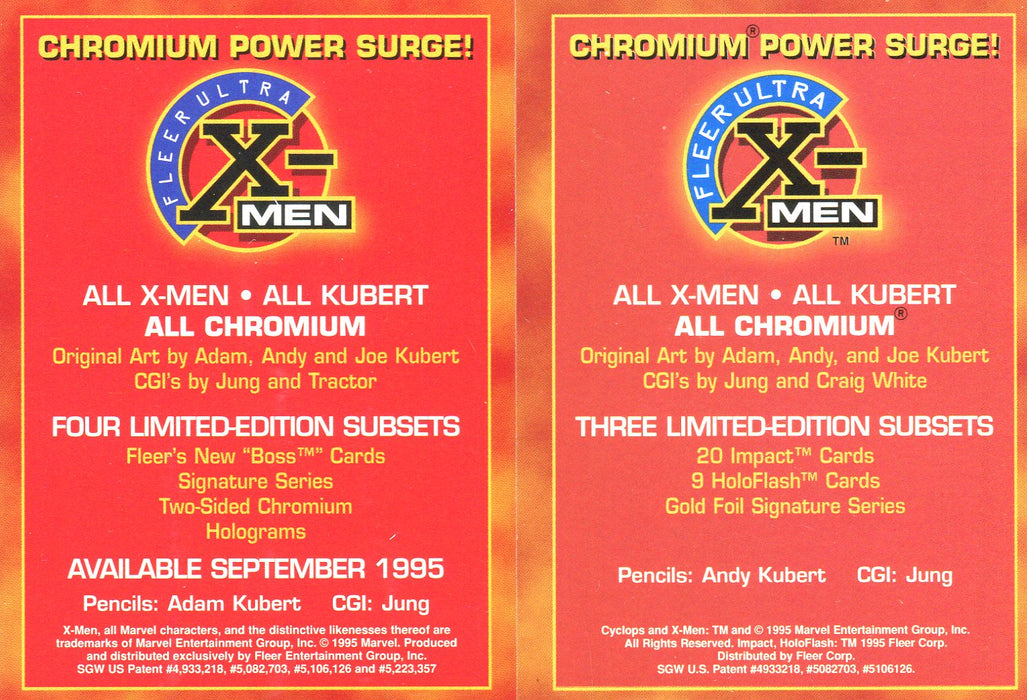 1995 Fleer Ultra X-Men All Chromium Wolverine and Cyclops Promo Cards 2 Cards - TvMovieCards.com