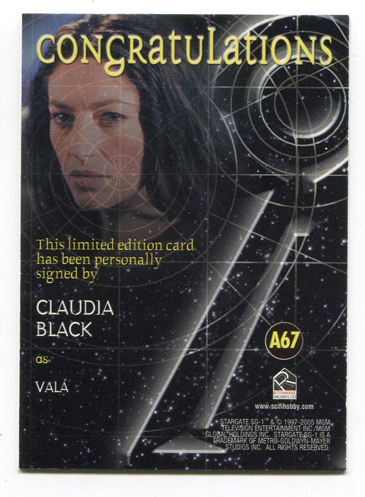 Stargate SG-1 Season Eight Claudia Black as Vala Autograph Card A67 - TvMovieCards.com
