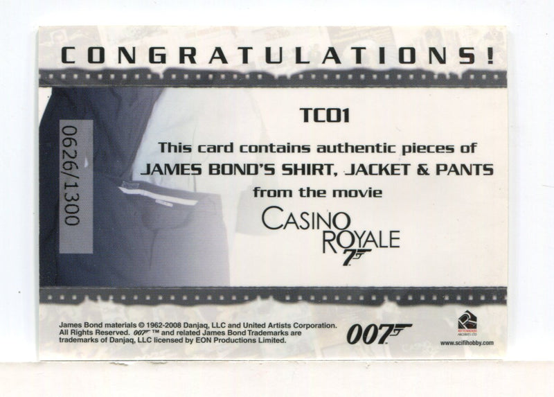 James Bond in Motion 2008 James Bond Triple Costume Card TC01 #0626/1300 - TvMovieCards.com