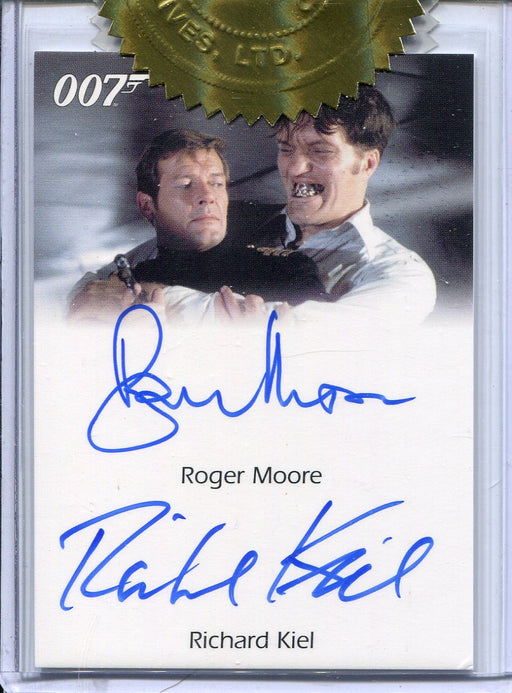 James Bond 50th Anniversary 2 Roger Moore & Richard Kiel Dual Autograph Card - TvMovieCards.com