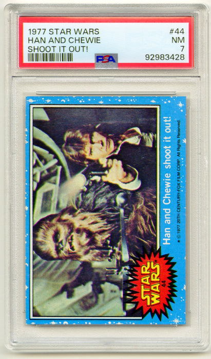 1977 Star Wars Han and Chewie Shoot It Out! #44 Trading Card PSA 7 NM - TvMovieCards.com