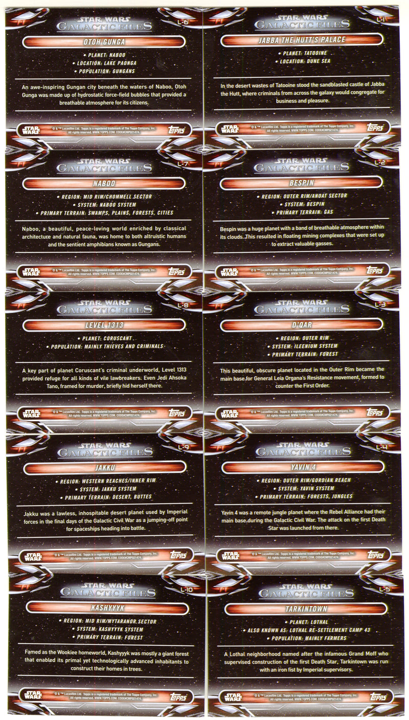 Star Wars Galactic Files Reborn Locations Chase Card Set L-1 / L-10 - TvMovieCards.com