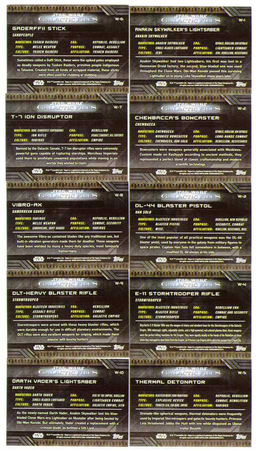 Star Wars Galactic Files Reborn Weapons Chase Card Set W-1 / W-10 - TvMovieCards.com