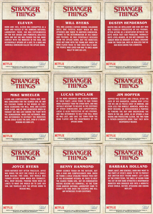 Stranger Things Upside Down Characters Chase Card Set No. 1 thru No. 20 - TvMovieCards.com