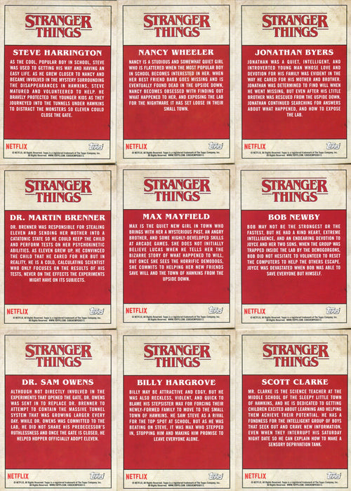 Stranger Things Upside Down Characters Chase Card Set No. 1 thru No. 20 - TvMovieCards.com