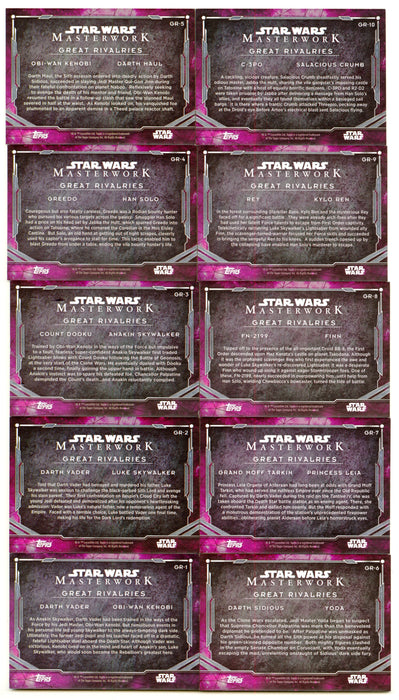 2016 Star Wars Masterwork Great Rivalries Insert Chase Card Set GR-1 / GR-10 - TvMovieCards.com