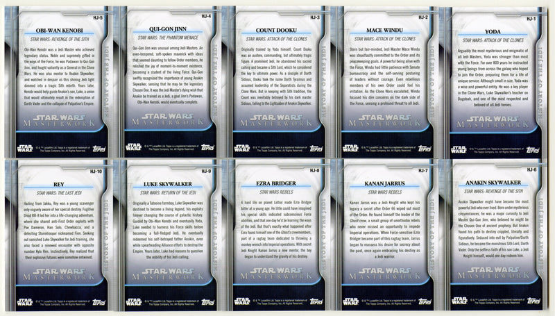 2018 Star Wars Masterwork History of the Jedi Insert Chase Card Set HJ-1 / HJ-10 - TvMovieCards.com
