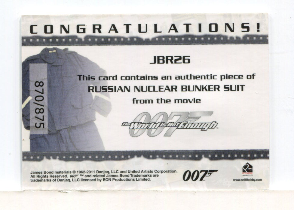 James Bond Mission Logs Russian Bunker Suit Relic Costume Card JBR26 #870/875 - TvMovieCards.com