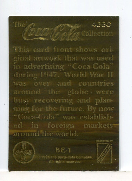 Coca Cola Series 3 Brass Etched Chase Card BE-1 #4330 Collect-a-Card 1995 - TvMovieCards.com