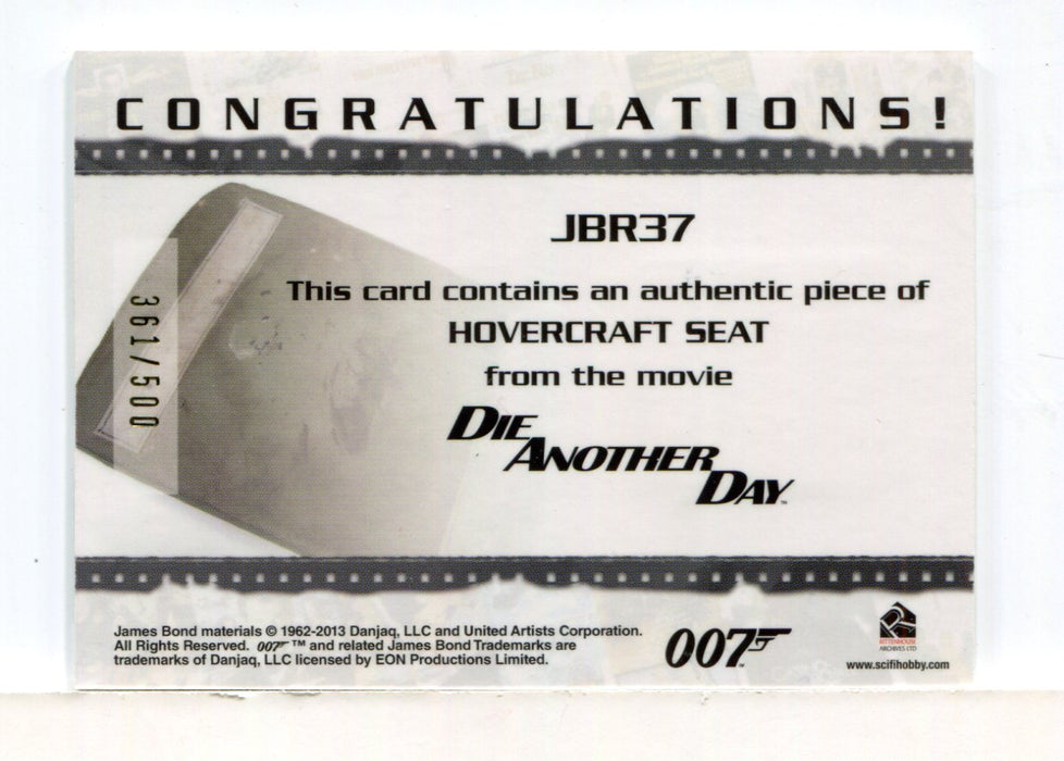 James Bond Archives 2014 Edition Hovercraft Seat Relic Card JBR37 #361/500 - TvMovieCards.com