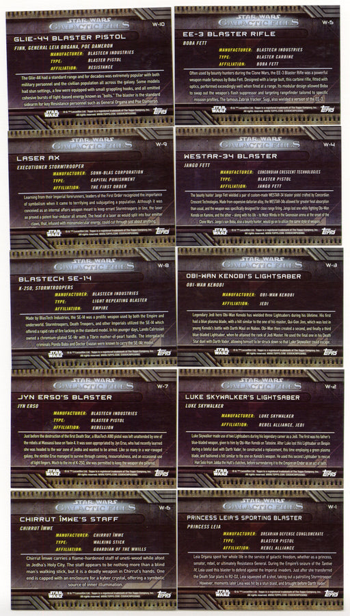 2018 Star Wars Galactic Files Weapons Chase Card Set W-1 / W-10 - TvMovieCards.com