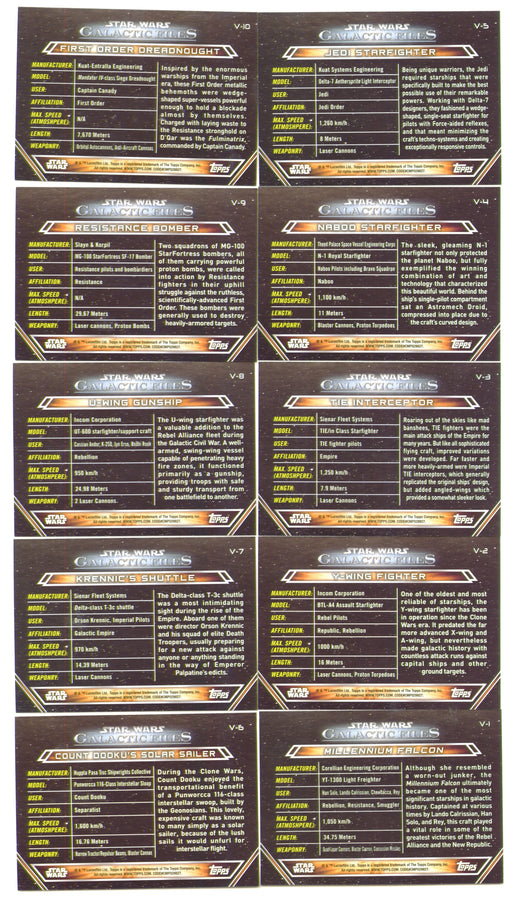 2018 Star Wars Galactic Files Vehicles Chase Card Set V-1 / V-10 - TvMovieCards.com