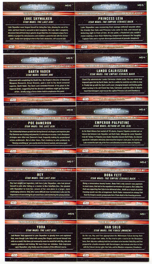2018 Star Wars Galactic Files Memorable Quotes Chase Card Set MQ-1 / MQ-10 - TvMovieCards.com