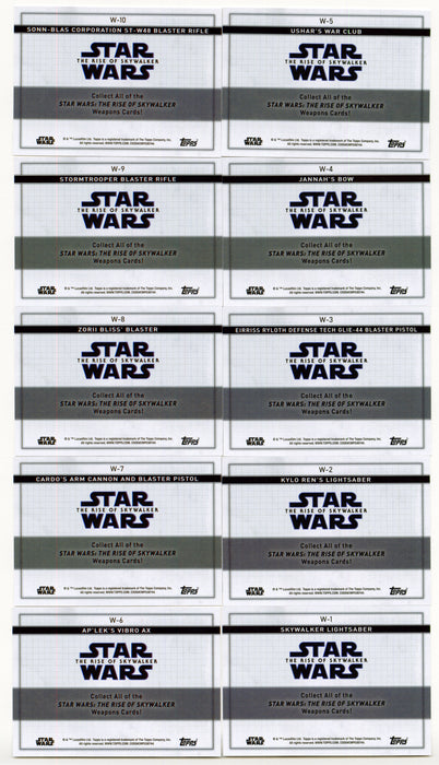 2020 Star Wars The Rise of Skywalker Series 2 Weapons Chase Card Set W1/10 - TvMovieCards.com