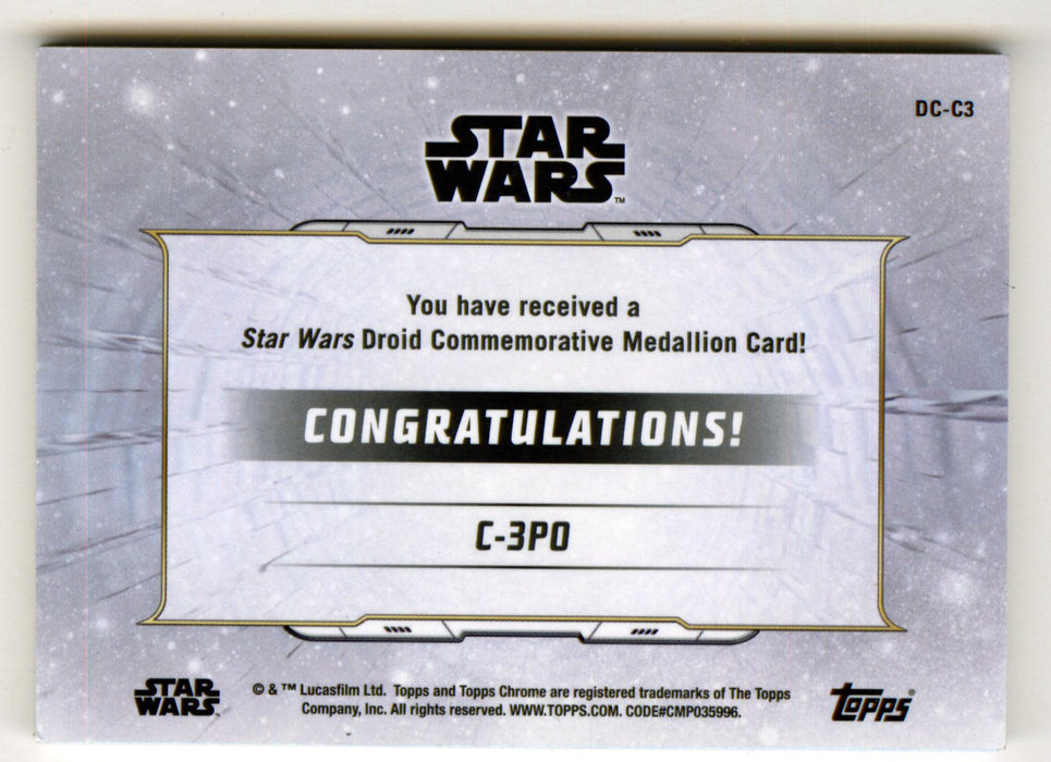 2019 Star Wars Chrome Legacy Blue C-3PO Droid Medallion DC-C3 Card /99 - TvMovieCards.com