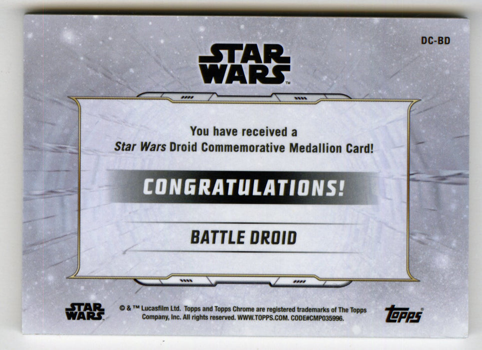 2019 Star Wars Chrome Legacy Blue Battle Droid Droid Medallion DC-BD Card /99 - TvMovieCards.com