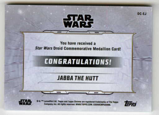 2019 Star Wars Chrome Legacy Blue Jabba the Hutt Droid Medallion DC-EJ Card /99 - TvMovieCards.com