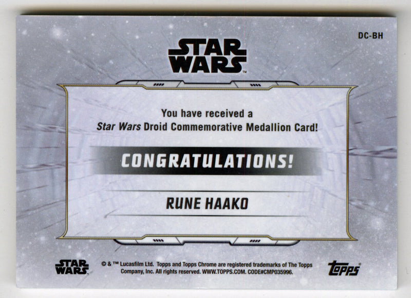 2019 Star Wars Chrome Legacy Blue Rune Haako Droid Medallion DC-BH Card /99 - TvMovieCards.com