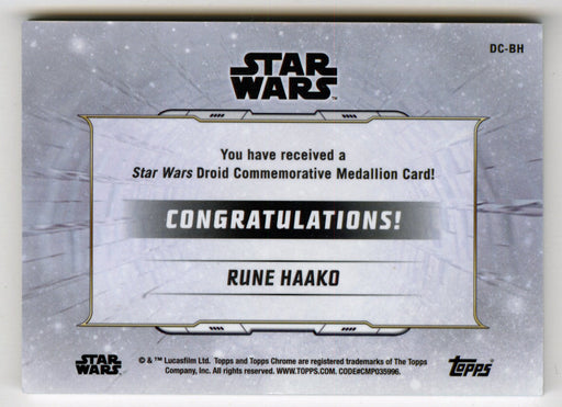 2019 Star Wars Chrome Legacy Blue Rune Haako Droid Medallion DC-BH Card /99 - TvMovieCards.com