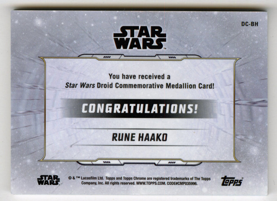 2019 Star Wars Chrome Legacy Blue Rune Haako Droid Medallion DC-BH Card /99