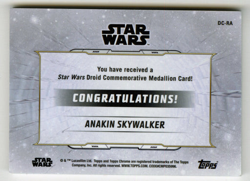 2019 Star Wars Chrome Legacy Blue Anakin Skywalker Droid Medallion DC-RA Card /9 - TvMovieCards.com