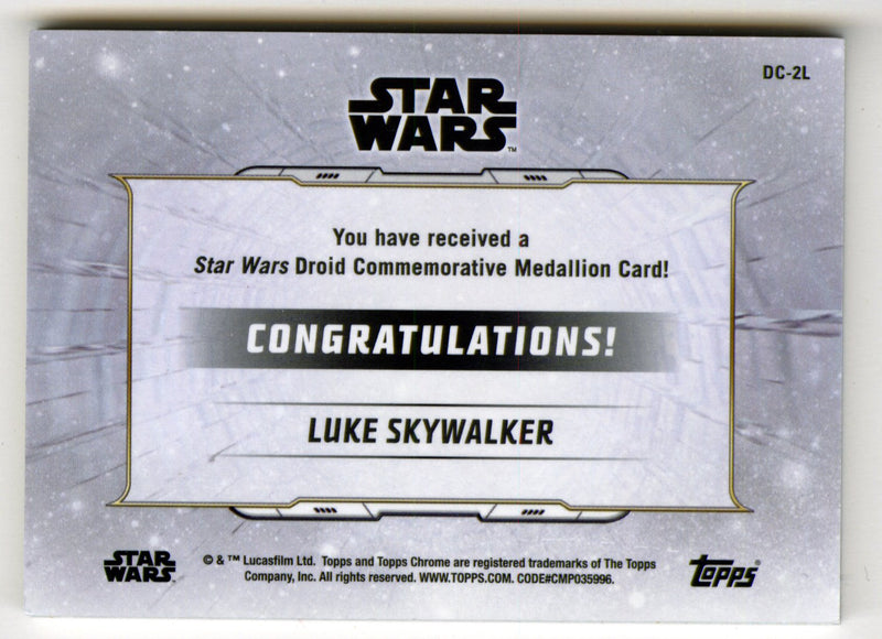 2019 Star Wars Chrome Legacy Blue Luke SkyWalker Droid Medallion DC-2L Card /99 - TvMovieCards.com