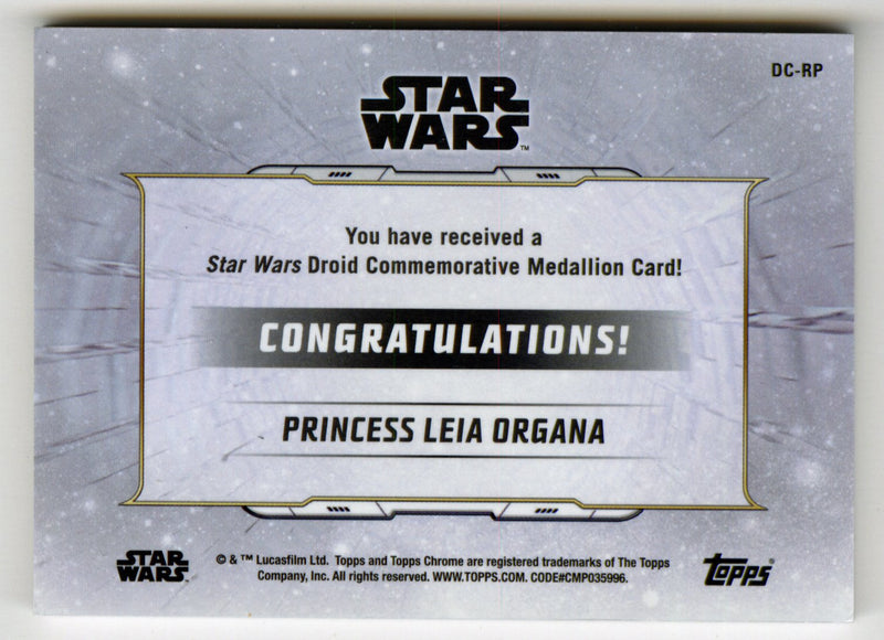 2019 Star Wars Chrome Legacy Blue Princess Leia Organa Droid Medallion DC-RP Car - TvMovieCards.com