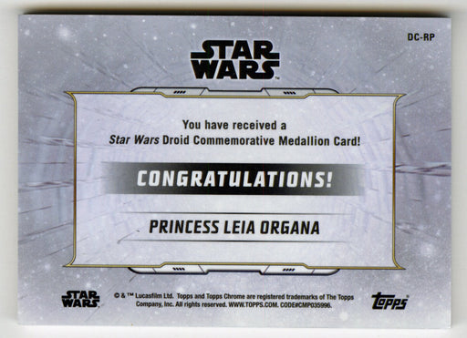 2019 Star Wars Chrome Legacy Blue Princess Leia Organa Droid Medallion DC-RP Car - TvMovieCards.com