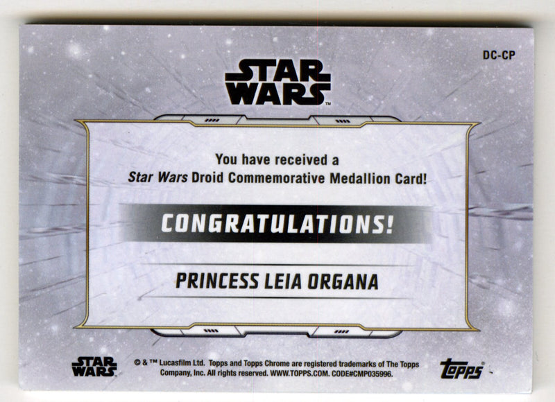 2019 Star Wars Chrome Legacy Blue Princess Leia Organa Droid Medallion DC-CP Car - TvMovieCards.com